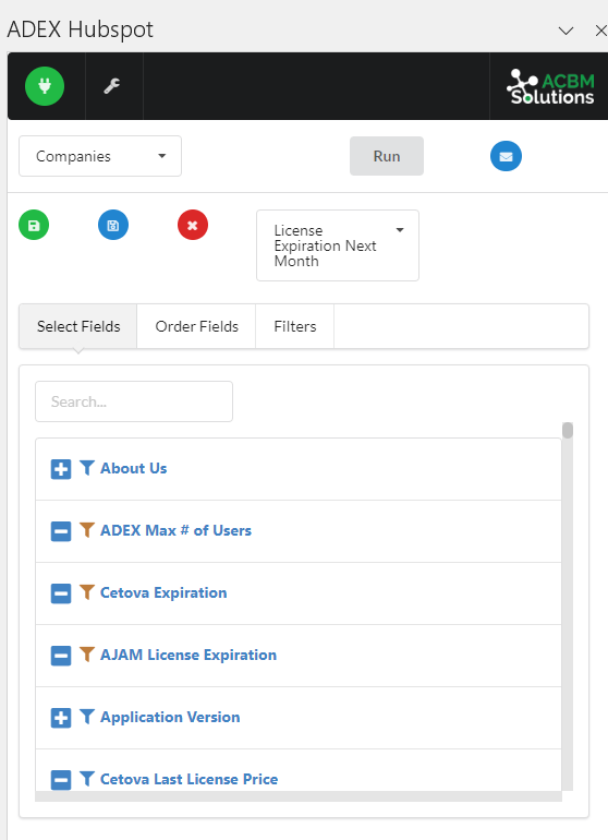 ADEX for HubSpot - Select Fields